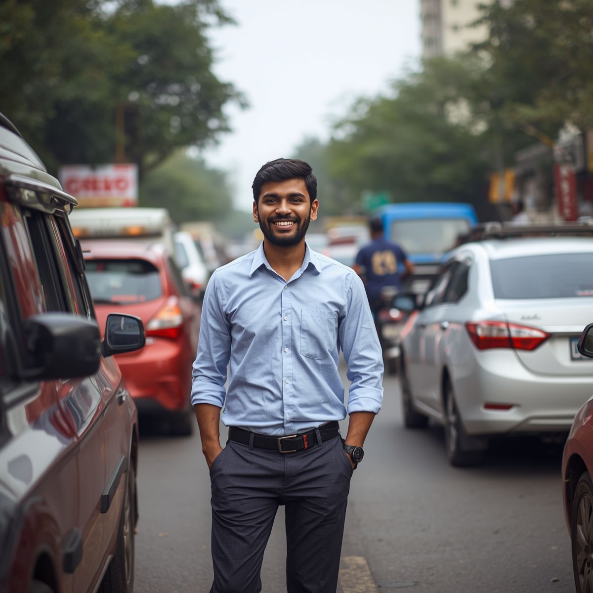 Caught in the chaos, yet calm within—navigating life with Jeevan Jyotisha, even when surrounded by intense noise and rush.